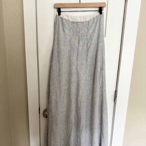 (Quince) 100% European Linen Strapless Maxi Dress - Blue Pinstripe - Picture 9 of 11